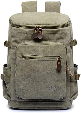 Multi-Function Canvas Backpack Vintage Rucksack Fits 15" Laptop Perfect for School Travel Hiking or as Casual Daypack (Dark Green)