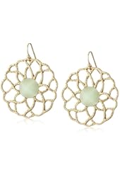 Gold-Tone Filigree Drop Earrings with Mint-Colored Center Stone