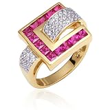 Sensational and Sensual: Gold Vermeil Buckle Design Right Hand Ring with Fuchsia Red Created Ruby and CZ Diamond