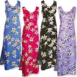 Star Orchid - Hawaiian Long Tank Dress in Periwinkle, Fuchsia, Black and Lavender
