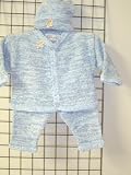 Cpk44, Any One Looking for a Gift Item for a Little Boy, Please Look At the Following. Knitted on Hand Knitting Machine Then Finished By Hand Crochet Infant Boys Outfit, Containing Blue Chenille with Denim Cotton Tweed Cardigan Sweater, Hat Set Trimmed with Monogram Letter