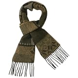 100% Wool Men's Winter Jacquard Snowflake Tassels Ends Long Scarf - Various Colors