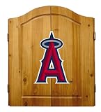 MLB Los Angeles Angels Solid Pine Cabinet And Bristle Dartboard Set