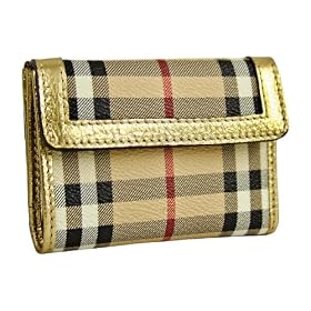 Burberry Small PVC Coated Canvas Gold Leather Wallet 3338663