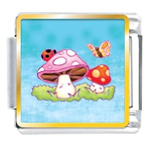 Mushrooms And Butterfly Animals Italian Charms Bracelet Link