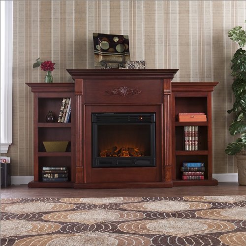 Southern Enterprises Prineville Electric Fireplace in Mahogany with Bookcases