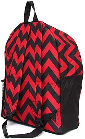 Microfiber Chevron Backpack with Front Zipper Pocket and Mesh Side Pocket (Red/Black)