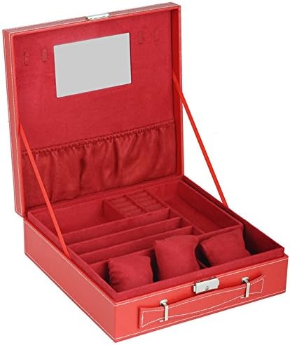 Yoyo Jewelry Two-Layer Jewelry Storage Case With Lock And Mirror Stackers Jewellery Boxes Organizers Color 1 Red
