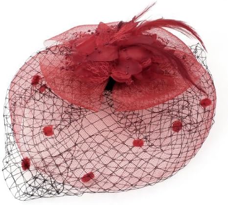 FOREVER YUNG Lady Red Meshes Flower Feather Beads Decor Alligator Hair Clip