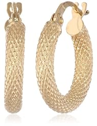 14k Italian Yellow Gold Snake Textured Design Hoop Earrings