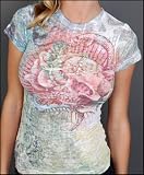 Sinful Clothing - Women's TAT Skull Burnout Tee in White