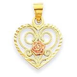 14k Two-Tone Heart with Rose Charm