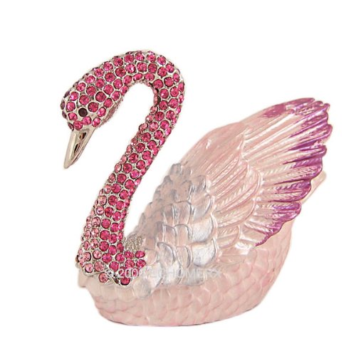 Swan Trinket Box - Pink - Bejeweled Collectible Figurine - For Jewelry Rings Earrings Wedding Band