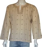 Mens Cotton Shirt Kurta Embroidery on Neck Size S
