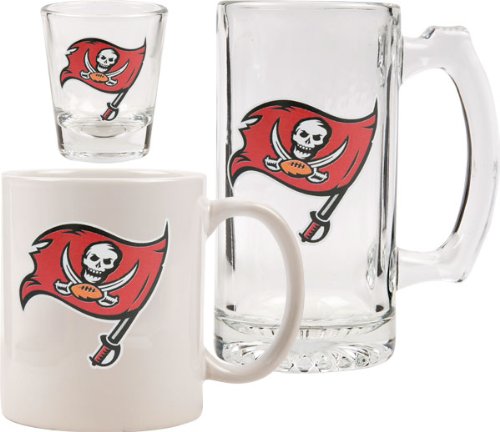 Tampa Bay Buccaneers Glassware Set: 3D Logo Tankard, Coffee Mug, Shot Glass
