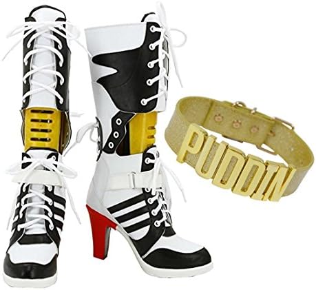 Fly Costume Cosplay Shoes High Heel Halloween PU Boots with Gold Chocker (Female US 4.5)