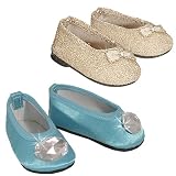 Turquoise Jeweled Flat & Gold Glitter Shoes, Fits 18" American Girl Dolls