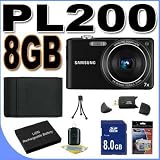 PL200 Samsung 14.2MP Digital Camera (Black) 8GB Bundle Saver BigVALUEInc Accessories + Battery + More!