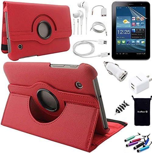 AceNear Accessory Bundle For ASUS MeMO Pad HD 7-inch ME173X Tablet - New 360 Degress Rotating Stand 3D Luxury Crystal Bling Leather Folio Case Screen Protector Cable Earphone Charger (T1-99-red)