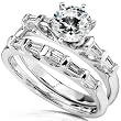 1-3/8ct TW Round & Baguette Diamond Bridal Set in 18Kt Gold - Size 6.5