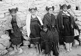c1900 photo Five Hopi girls in dresses and shawls with 