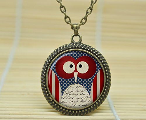 Fashion Jewelry Independence Day Necklace July 4Th Independence Day Jewelry Pendant Us Flag Owl Glass Cabochon Necklace A2124