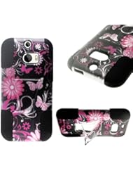 Wireless: myLife Whimsical Black + Hot Pink Butterflies and Flowers {Modern Design} Two Piece Neo Hybrid (Shockproof Kickstand) Case for the All-New HTC One M8 Android Smartphone - AKA, 2nd Gen HTC One (External Hard Fit Armor With Built in Kick Stand + Internal Soft Silicone Rubberized Flex Gel Full Body Bumper Guard) - myLife Brand Products