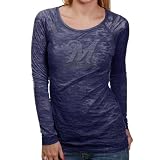 MLB Touch by Alyssa Milano Milwaukee Brewers Ladies Navy Blue Sheer Burnout Crystal Logo Premium T-shirt (Large)