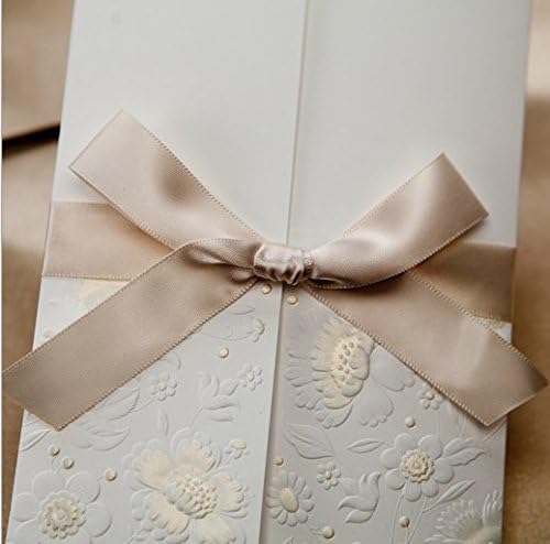 300 Set Vintage Embossed Tri-fold Wedding Invitation with Ribbon Bow
