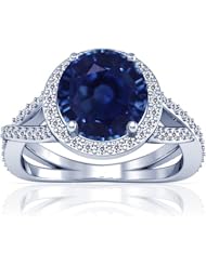 Platinum Round Cut Blue Sapphire Ring With Sidestones (GIA Certificate)