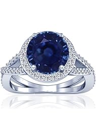 18K White Gold Round Cut Blue Sapphire Ring With Sidestones (GIA Certificate)