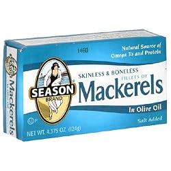 Season Fillets of Mackerel in Olive Oil, 4.375-Ounce Tins (Pack of 12)