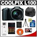 Nikon Coolpix L100 10 Megapixel Digital Camera (Matte Black) with 15x Optical Zoom + AA Batteries + 16GB Card + Case + Accessory Kit