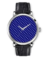 SPRAWL Aanalog Fashion Series Silver Ladies Watches of Genuine Black Leather Strap,Unique Wrist Watch for Women Girls Designed with White dots on blue background strong