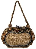Engraved Rose Garden Beaded Hard Case Frame Evening Handbag Purse