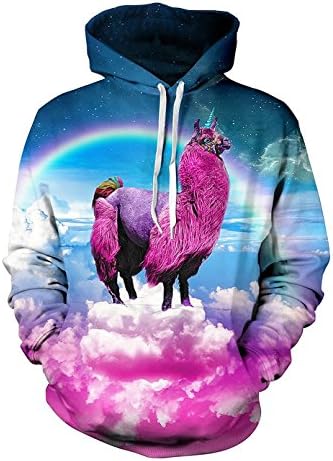 Unisex Alpaca Unicorn Rainbow Printed Matching Outfit Drawstring Hoodies Sweatshirts Big Pockets (Small, Alpaca Unicorn)