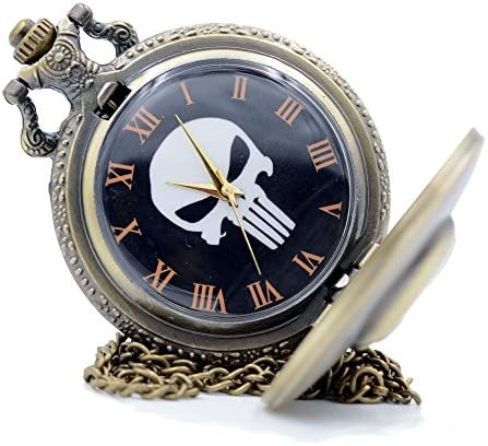 Movie The Punisher Quartz Pocket Watch Analog Pendant Necklace Chain Mens Womens