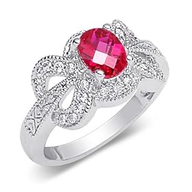 Glamourous Oval Shape Checker Board Created Ruby and White CZ Size 6 Gemstone... by Peora