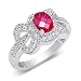 Glamourous Oval Shape Checker Board Created Ruby & White CZ Size 6 Gemstone Ring in Sterling Silver
