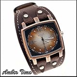 Original Amber Time Herren Armbanduhr Designer Uhr Echt Leder Braun Neu !!