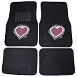 Sweet Heart Red Front & Rear Gem Crystals Studded Rhinestone Car Truck SUV Floor Mats - Pair
