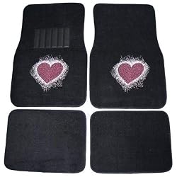 Sweet Heart Red Front & Rear Gem Crystals Studded Rhinestone Car Truck SUV Floor Mats - Pair
