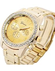 Geneva Platinum 9073 Womens Decorative Chronograph Rhinestone-accented Link Watch-GOLD