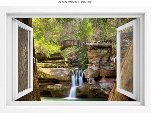 48x34 Inch 3D Wall Sticker Decal Mural Window View of Upper Falls at Old Mans Cave - Peel and Stick - Made from Tear-Proof, Easy-to-Clean, Durable Bubble Free Material