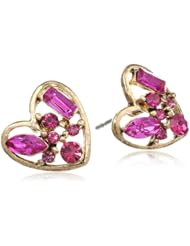 Betsey Johnson "Iconic Baguette" Fuchsia Heart Stud Earrings