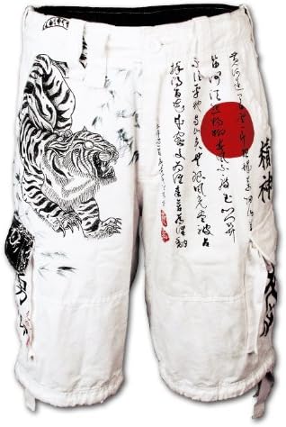 Chaquetero Men's Casual Cargo Shorts White Tiger Vintage Tattoo Style M-w32
