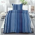Bettw�sche Garnituren 3-teilig Microfaser Gr�sse 1x Bettbezug 200x200 cm und 2x Kissenbezug 80x80 cm, "Silvie" Farbe blau gestreift