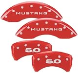 MGP Caliper Cover 10198-S-M50-RD Red Powdercoat Brake Caliper Cover with Silver Mustang Letters for Silver 17
