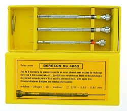 Bergeon Mini Screwdriver Set of 3 with Spare Blades in Cardboard Case Swiss Made