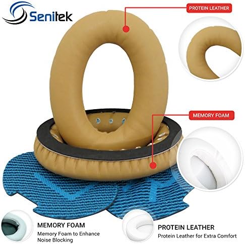 QC25 / QC2 / QC25 Memory Foam Ear Cover Replacement Parts Ear Cushion with Soft Protein Leather Over-Ear Earpads Earcups Designed for Bose QC15, QC25, AE2 AE2i Noise Cancellation Headphone - TAN